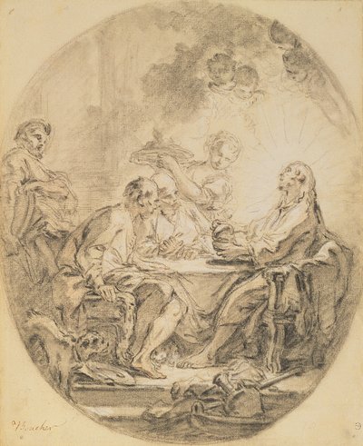 Pilger in Emmaus (Schwarz-Weiß-Kreide und Sanguine) von François Boucher